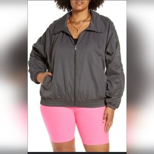 Open Edit Ruched Arms Lightweight Bomber Jacket Gray Size 2X
